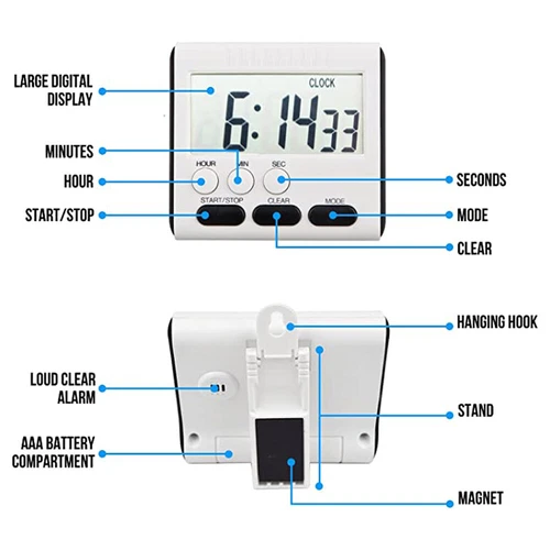 LCD Digitale Grande Cucina Cottura Timer Conto alla Rovescia Orologio Forte Sveglia Magnetica - Foto 8 di 10