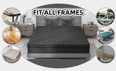 AICEHOME 12/14 Inch Hybrid Mattress | Twin To King Size | Innerspring & Memory Foam | Black Cover