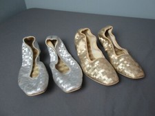 2 Pr. Vintage 7  7 1/2 Gold  Silver Flat Bertlyn Shoes - NY NY USA - f5 rb/vh