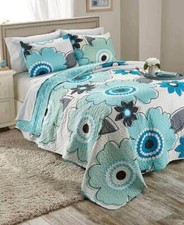3-Pc Floral Bloom Quilt Sets Full Queen King Elegant Contemporary Spring Bedding