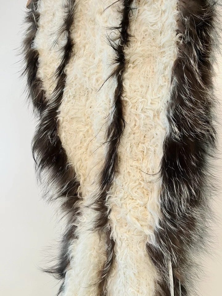 Scaasi Fur and Wool Stole with White and Brown Stripes - Image 2 of 4