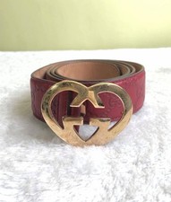 Authentic Gucci Red Monogram Leather Gold Heart Buckle Belt Size 95/38