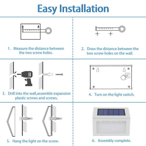 Solar Lights for Steps Deck Solar Stair Light Outdoor Waterproof Stainless St... - Foto 7 di 9
