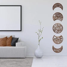 5 Pcs Moon Phase Wall Art Decor Wall Pediments Hanging Wooden Moon Phase Spir...