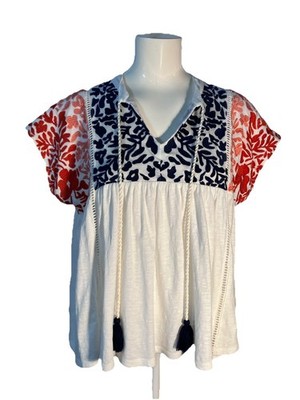 Anthropologie HTML Women's Top Cap Sleeves Size Small Embroidered Boho Prairie