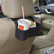 Car Headrest Seat Back Organizer Cup Holder Drink Pocket Food Tray Black