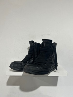 RICK OWENS JUMBO LACE MAINLINE LEATHER RAMONES SIZE 42 (US 9) PREOWNED