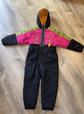 VTG 80s Girls Retro Hooded Snowsuit One Piece Color Blocked Size 10/12