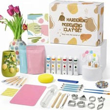 48Pcs Air Dry Clay for Adults Pottery Painting Kit with 10 Acrylic Paints Tools