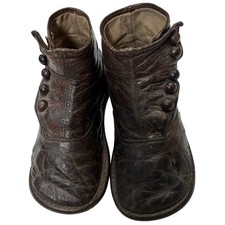 Antique Victorian Kids Leather Button Boots Dark Brown 19th Century Collectible