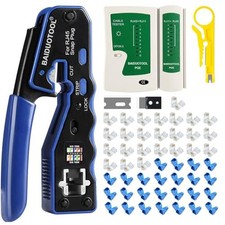 RJ45 Crimp Tool Kit Pass Through Crimper Cutter for Cat5 Cat5e Cat6 Cat6a 8P8...