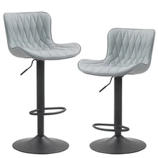 Bar Stools Set of 2, Modern 360° Swivel Faux Leather Bar Stools, 24"-32.5" Se...