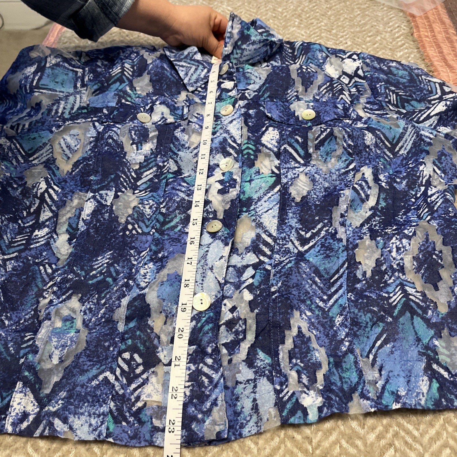 RUBY RD. Womens Abstract Design Blue Button Shirt… - image 9