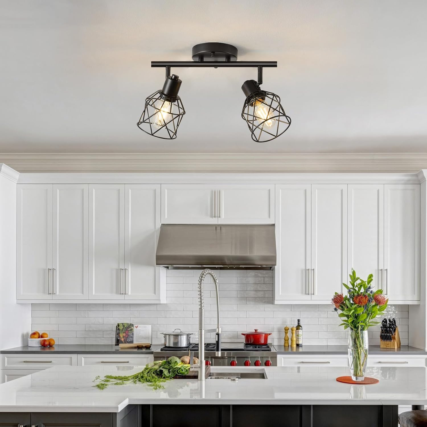 2-Lights Kitchen Track Lighting, Adjustable Multi-Directional Ceiling Light Fixt