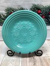 FIESTA CHRISTMAS TURQUOISE EMBOSSED SNOWFLAKE LUNCHEON PLATE