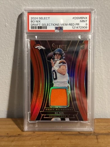2024 Select Bo Nix Draft Selections Red Memorabilia Jersey Patch PSA 9 Rookie RC