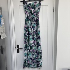 New Look Green Floral Strapless Maxi Dress - Size 10