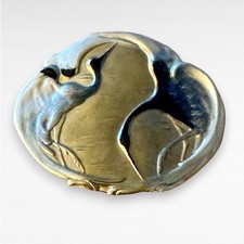 Vintage Charmant Belts Beverly Hills Gold Tone Heron Egret Birds Belt Buckle 4"