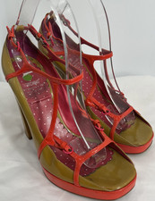 Moschino Women's Taupe Leather Platform Wedge Strappy Open Toe Shoes Size 40