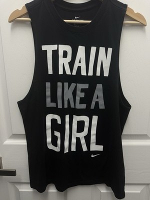 Nike Retro Black Sleeveless Athletic Cut Tank ''Train Like A Girl'' Dri-Fit Medium