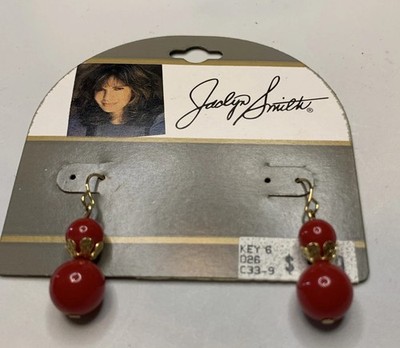 Vogt Jaclyn Smith Red Rangel Earrings Gold Tone Pierced On Card