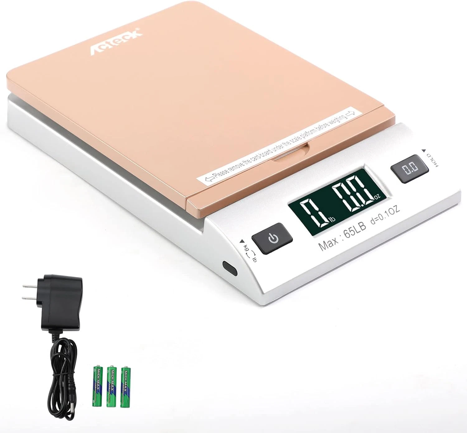 Bascula digital envios 65lb x01oz con baterias y adaptador ac color dorados