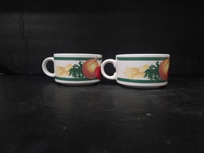 Hickory Farms Vintage Rustic Soup Cup Mug, Tomato Onion Garlic Pattern, Set of 2