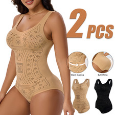 2Pcs Women Seamless Bodysuit Shapewear Tummy Control Butt Lifter Waist Shaper