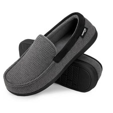 Men's Comfort Memory Foam Moccasin Slippers, Breathable Cotton 11 Dark Gray
