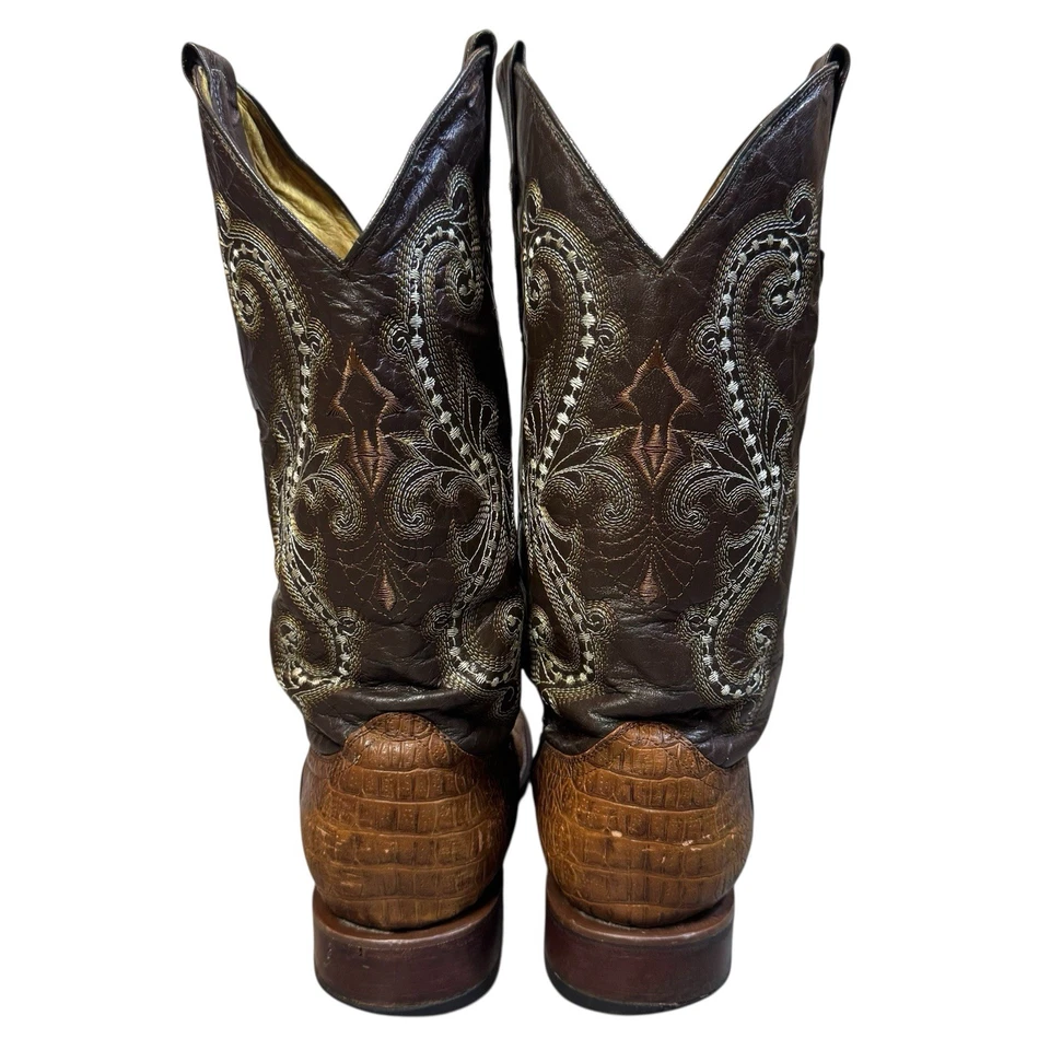 Ferrini Caiman Alligator Exotic Leather Western Boots Mens 11D Brown Embroidered - Image 4 of 4