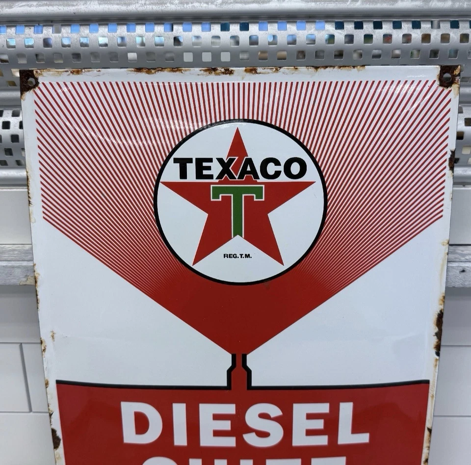 "Letrero de placa de bomba de porcelana Texaco Diesel Chief vintage años 50 16""x13""" Foto 2 de 4