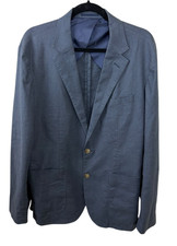 J Crew Classic Fit Suit Jacket Stretch Hemp Organic Cotton Blend Blue Mens Sz L