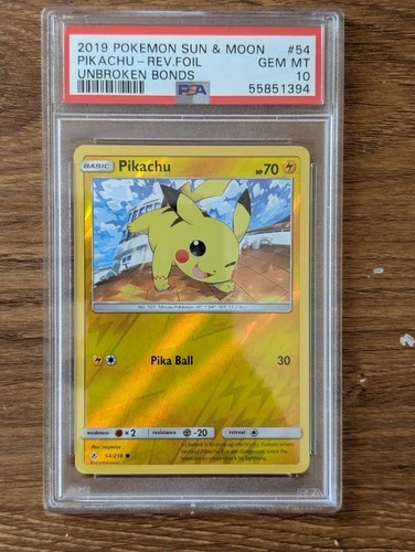 2019 Pokemon SM Sun Moon Unbroken Bonds PSA 10 Pikachu #54 Reverse Foil Holo