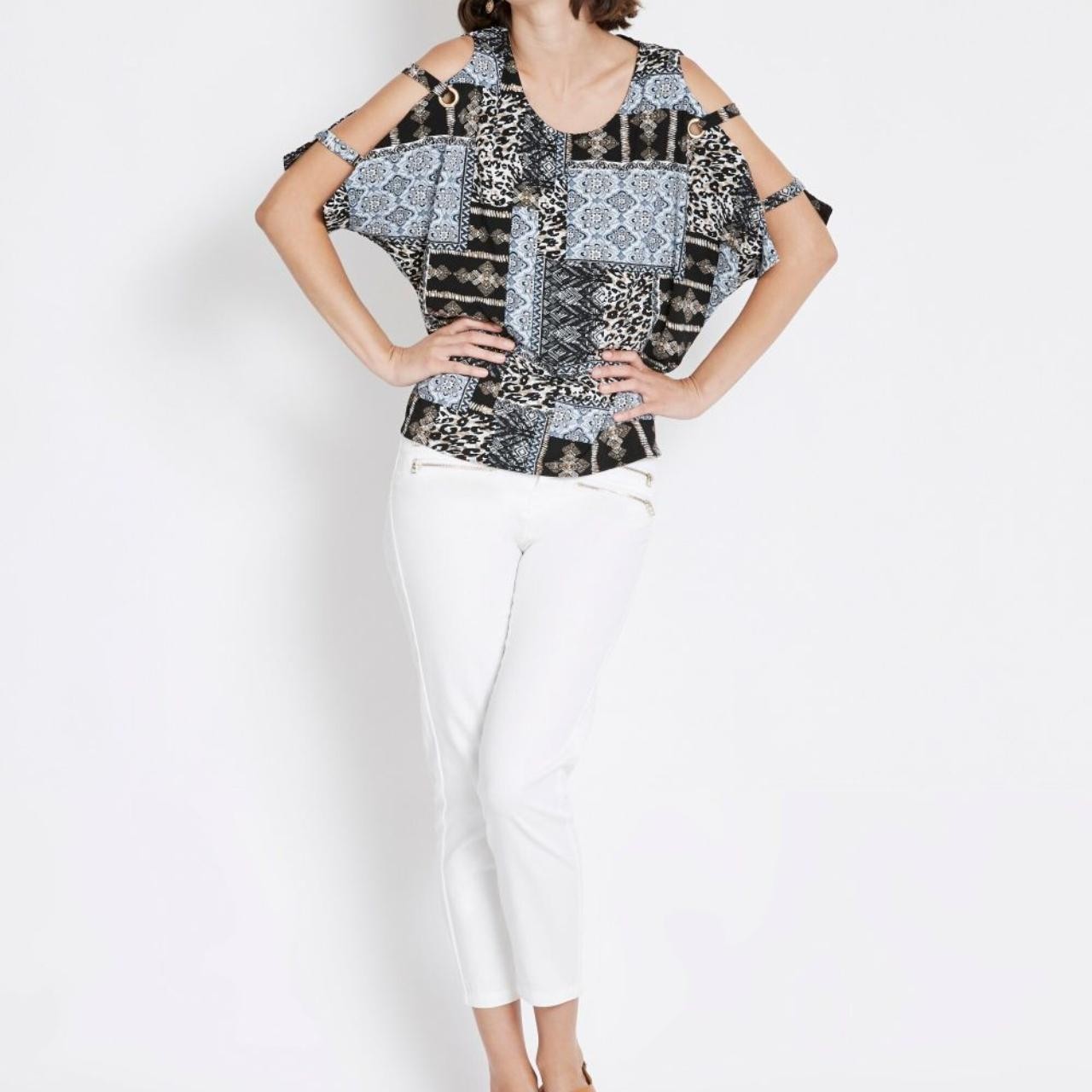 ROCKMANS Patchwork Print Eyelet Split Sleeve Cold… - image 5