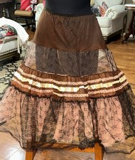Vtg 50  s AMAZING Tiered Double Layered Tulle Petticoat Sz Med/large Satin Trim
