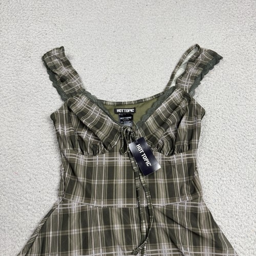 Abito donna Hot Topic piccolo verde a quadri cravatta davanti mini - Foto 2 di 10