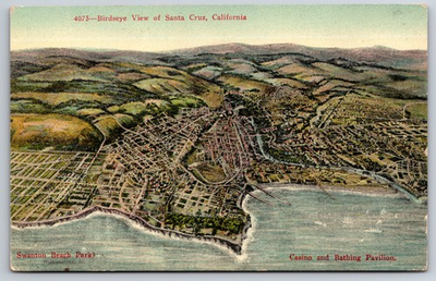 #ad #ad Swanton Beach Park Casino Birdseye View Santa Cruz California Map c1910 Postcard $19.95