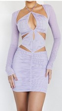 NWT Mistress Rocks By House Of cb Ruched Cutout Purple MIDI Bodycon Dress Sz S
