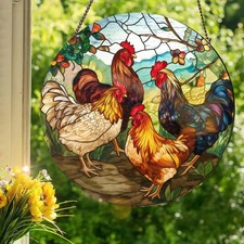 Backyard Chickens: Stained Glass Style Window Hanging decor