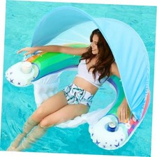 Pool Float with Canopy - Inflatable Pool Floaties Adult Floating Large rainbow