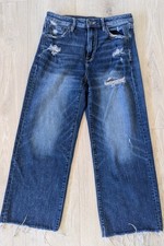 American Eagle Women's Size 4 Regular Blue Baggy Wide Leg Distressed Ankle Jeans