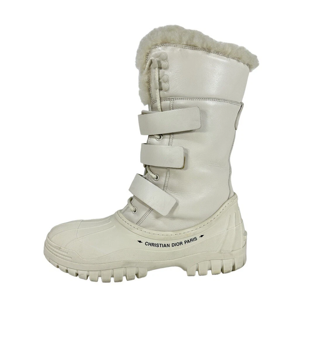 CD Christian Dior ~ Bottes de neige en cuir blanc D Venture ~ Femme pointure 39,5