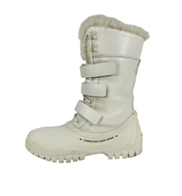 Boot Ankle D-Quest DiorAlps クリスチャンディオール、スノーブーツ、レディース Ecru Lambskin and Calfskin Grained 靴