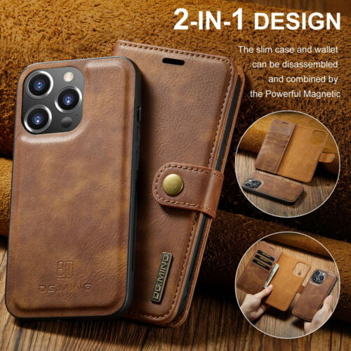 2-in-1 Removable Magnetic Leather Wallet Case Cover For iPhone & Samsung Phones - Picture 5 of 39