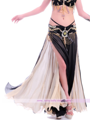 New Belly Dance Performance Skirt 2 Layers 2 Color Opening Skirt