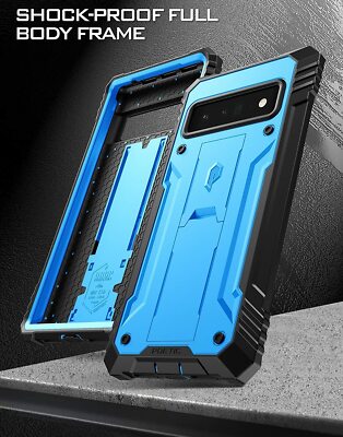 Case For Google Pixel 6 Pro 5G Poetic Kickstand and Built-in Screen Cover Blue