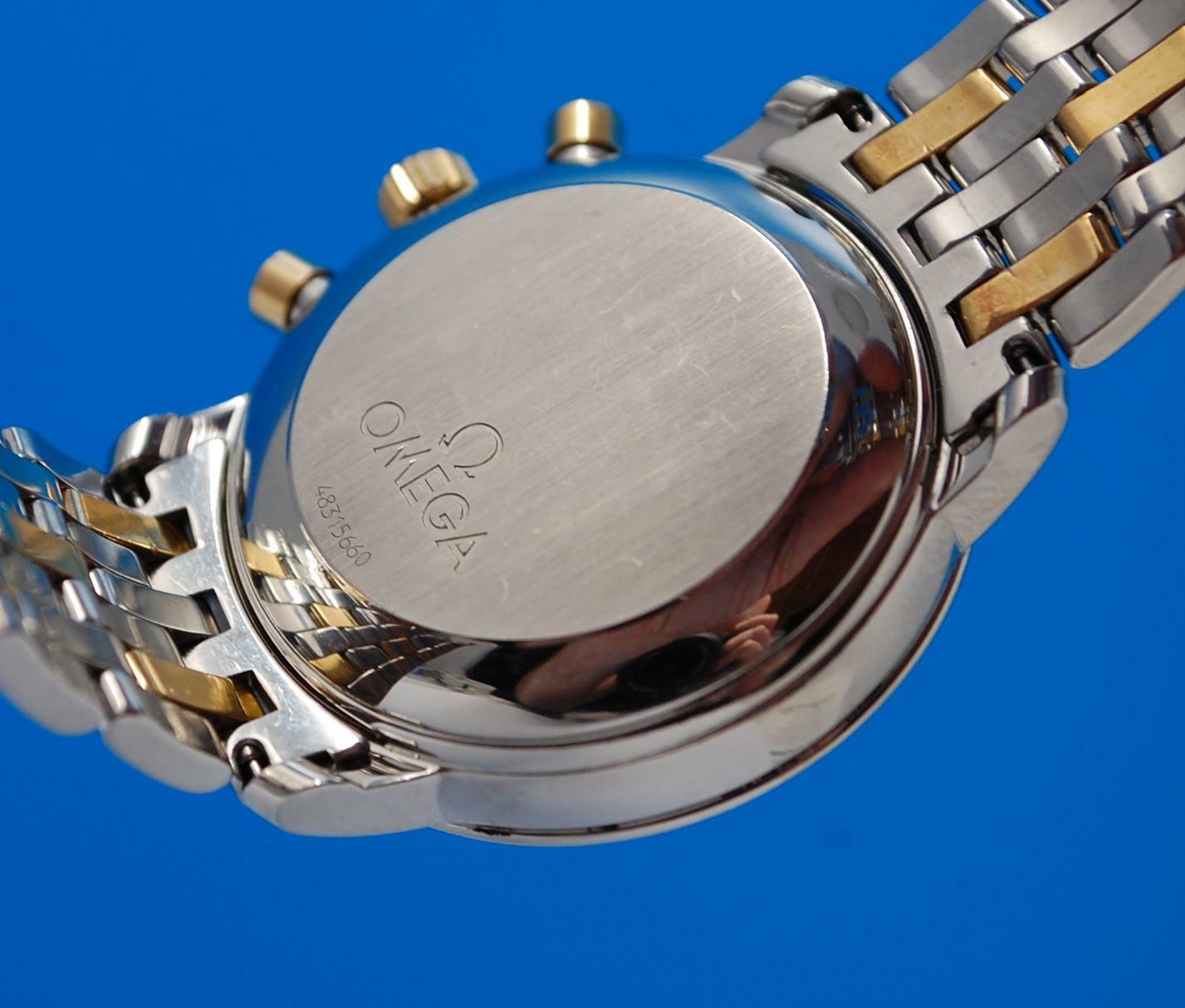 Mens Omega DeVille Prestige 18K Gold & SS Chronograph Watch - Mechanical Wind image