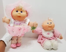 2x Vtg 1995 Mattel Cabbage Patch Kids Dolls w/ Pink Outfits, Baby, Soft Body