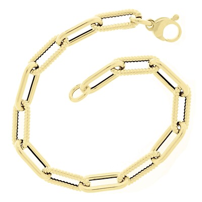 Italian 14k Yellow Gold Hollow Twisted Paper Clip Link Bracelet 8'' 6.8mm 4.2g