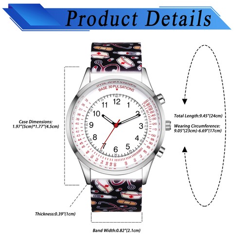 Pulse calculation Nurse Silicone Band Sports Watches Analog Quartz Wrist Watch - Picture 12 of 34